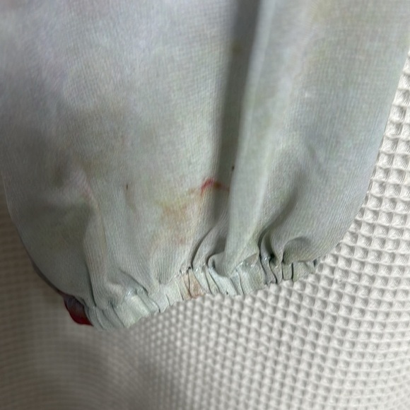 Steve Madden Sheer top SZ M floral watercolor smocked peplum lt blue plum green - Picture 4 of 7